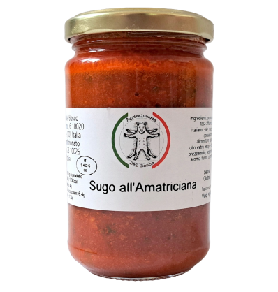 Sos pomidorowo-mięsny all'Amatriciana - gotowy sos do makaronu, na bazie włoskich pomidorów, z wędzoną pancettą 300g