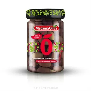 Oliwki czarne Leccino z oregano i papryczkami peperoncino, 300g