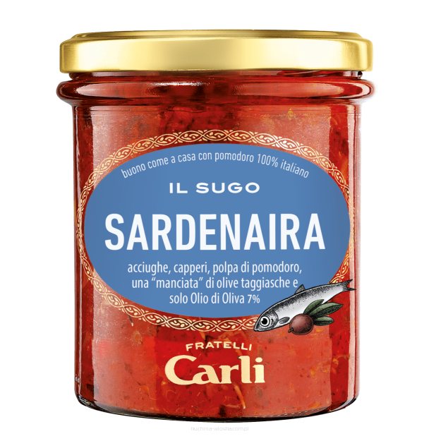 Sardenaira - gotowy sos z oliwkami Taggiasche, kaparami i anchois, Carli 270g