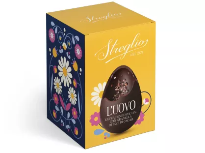 Jajko "Le Margherite" ciemna czekolada 80% i prażone ziarna kakao z niespodzianką, 90g