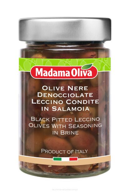Oliwki czarne Leccino bez pestek, z przyprawami, w zalewie, 300g
