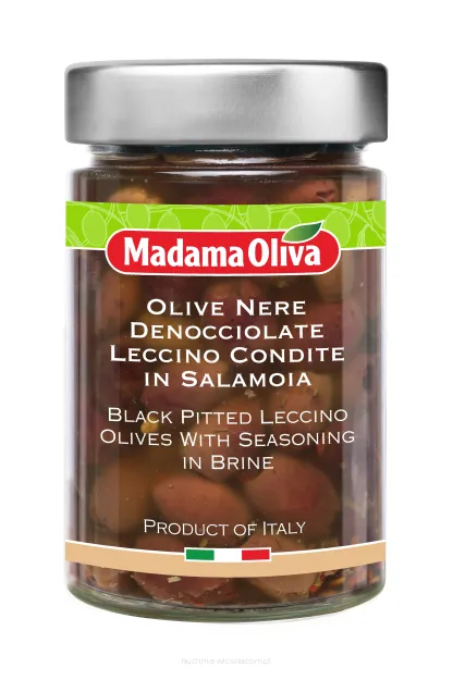 Oliwki czarne Leccino bez pestek, z przyprawami, w zalewie, 300g