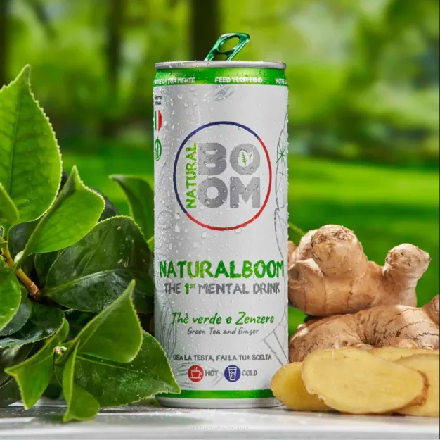 NaturalBOOM® - multifunkcjonalny Mental Drink z adaptogenami, zieloną herbatą i imbirem 250ml, puszka