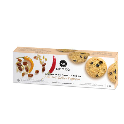 Biscotti pikantne - ciasteczka maślane z rodzynkami, orzeszkami piniowymi i peperoncino 160g